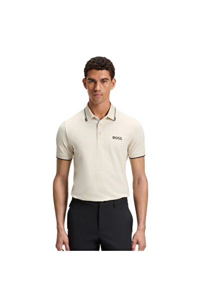 BOSS Erkek Regular Fit Polo Yaka Pamuklu Kısa Kollu Krem Polo Yaka T-Shirt