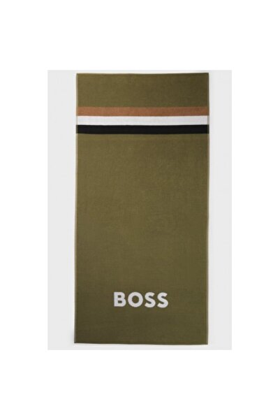 BOSS Erkek Pamuklu Marka Logo Bayrak Desenli Haki Plaj Havlusu
