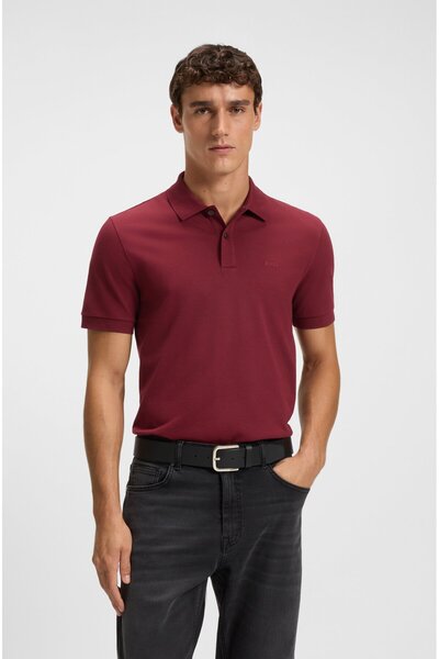 BOSS Erkek Polo Yaka Regular Fit Pamuklu Kısa Kollu Koyu Kırmızı Polo Yaka T-...