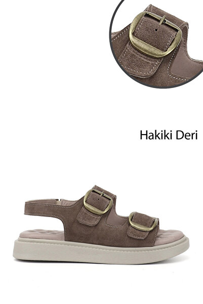 GÖNDERİ(R) Γυναικείο βιζόν Σουέτ Velcro Με αγκράφα Wedge Sole Γνήσιο Δέρμα Co...