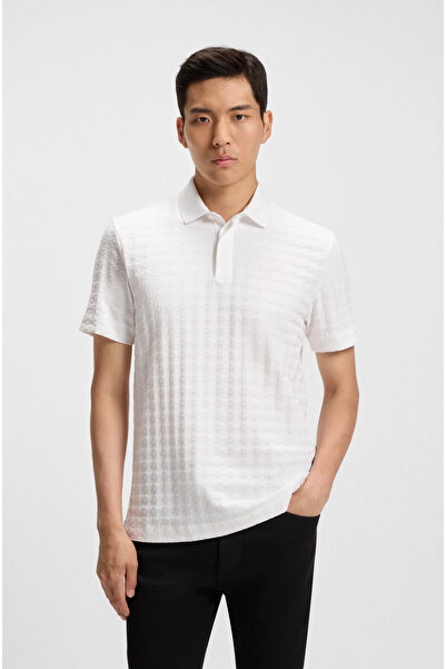 BOSS Erkek Pamuklu Marka Logolu Kısa Kollu Polo Yaka Beyaz Polo Yaka T-Shirt