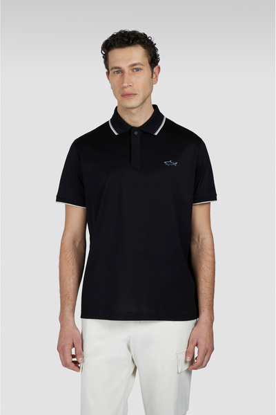 PAUL&SHARK Erkek Pamuklu Marka Logolu Kısa Kollu Polo Yaka Siyah Polo Yaka T-...