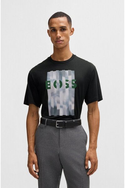 BOSS Erkek Marka Logolu Regular Fit Pamuklu Kısa Kol Siyah T-Shirt