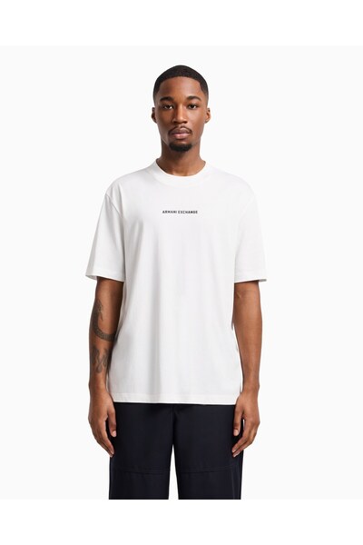 Armani Exchange Ανδρικό μπλουζάκι κανονικής εφαρμογής, 100% βαμβακερό, με λογ...