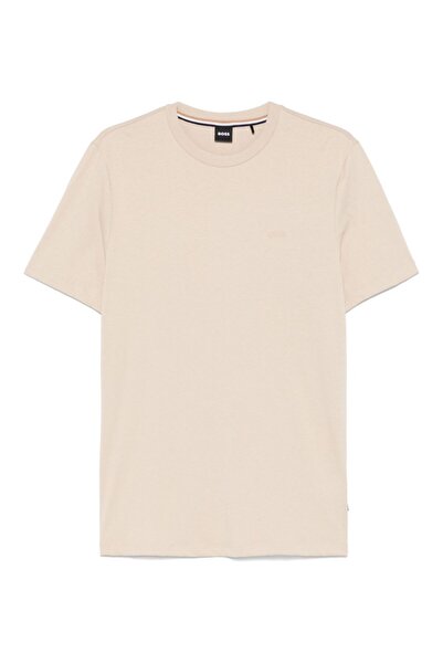 BOSS Erkek regular fit Kısa Kollu Düz Bisiklet Yaka Ekru T-Shirt