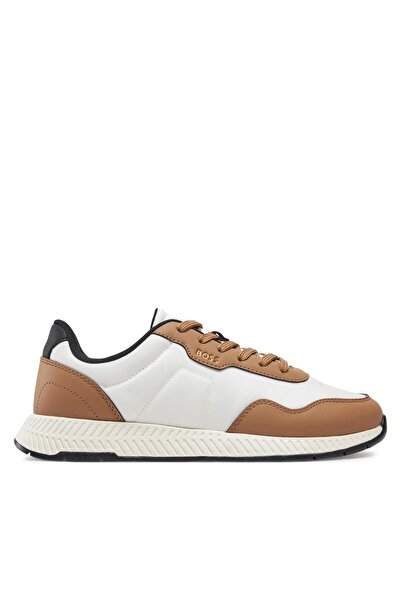 BOSS Men's Comfortable Sole Breathable Upper Surface White-Brown Sneaker