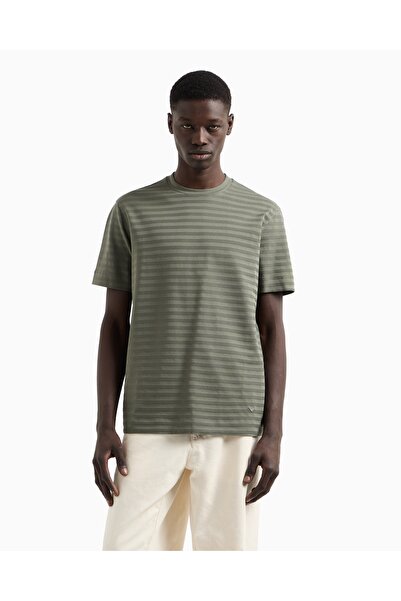 Emporio Armani Men's Regular Fit Pure Cotton Jacquard Short Sleeve Green T-Shirt