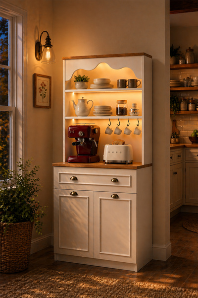 Avmpark Pion Kahve Köşesi 2K Airfry Kiler Dolabı Led Işıklı Bardak Raflı Çekm...