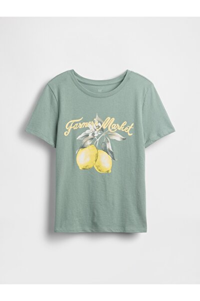 GAP Kız Çocuk Yeşil Grafik Baskılı T-Shirt
