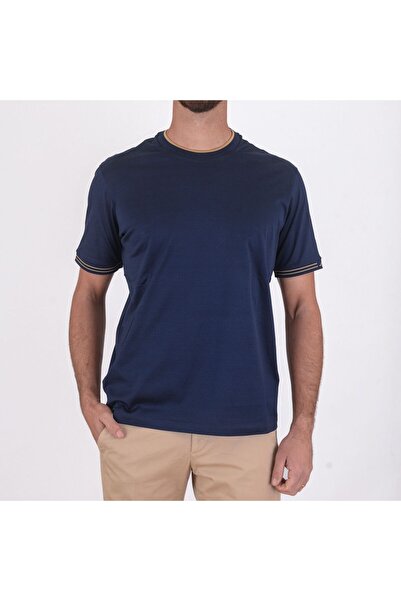 PAUL&SHARK Men's Round Neck Cotton T-Shirt with Fin Detail on the Sleeve in N...