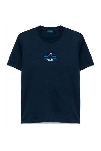 PAUL&SHARK Erkek %100 Pamuklu Normal Kesim Shark Logolu Kısa Kollu Mavi T-Shirt