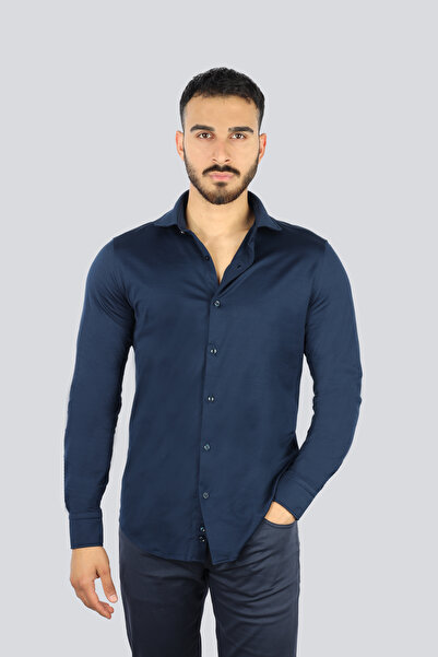 PAUL&SHARK Erkek Dokuma Kumaş Slim Fit Uzun Kollu Lacivert Gömlek