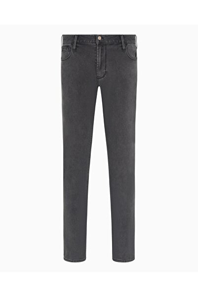 Emporio Armani Erkek Düşük Bel Slim Fit Dar Paça Denim Gri Jeans