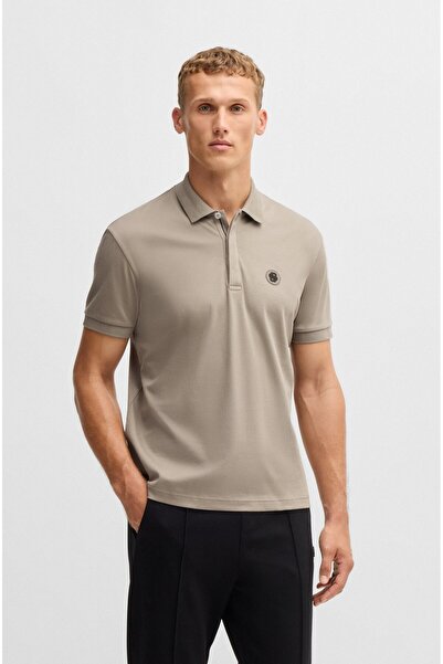 BOSS Erkek Regular Fit Pamuklu Monogram Logolu Kısa Kollu Bej Polo Yaka T-Shirt