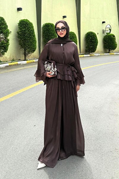 MELEK ARAZ Σετ Οργάντζα Μουέ με Λεπτομέρεια Βολάν Πρέμιουμ - Καφέ