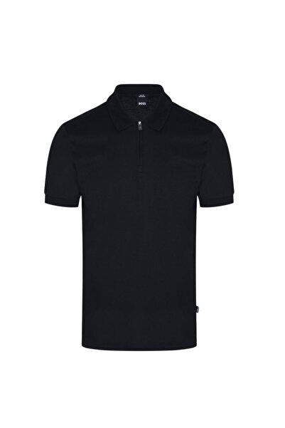 BOSS Erkek Fermuarlı Yaka Pamuk Siyah Polo Yaka T-Shirt