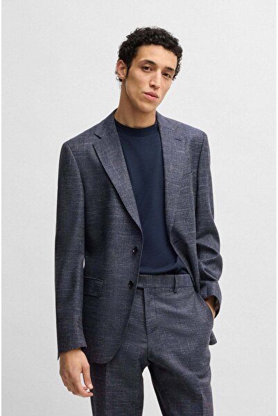 BOSS Erkek Desenli Slim Fit Esnek Kumaş Lacivert Ceket
