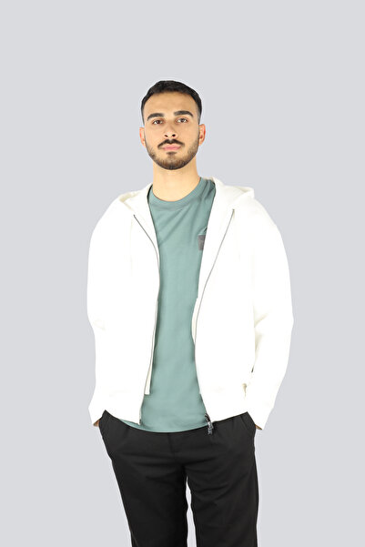 Emporio Armani Men's Zippered and Embossed Eagle Logo Cotton Hooded Long Slee...
