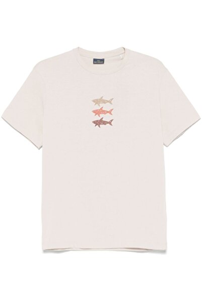 PAUL&SHARK Men's Short Sleeve Crew Neck Three Fish Pattern Beige T-Shirt