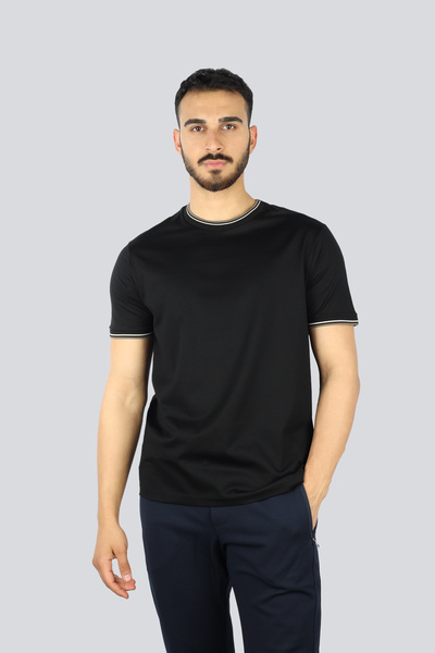 PAUL&SHARK Erkek Regular Fit Yuvarlak Yaka %100 Pamuklu Kısa Kollu Siyah T-Shirt