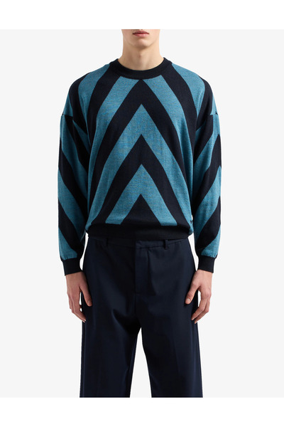 Emporio Armani Men's Oversize Navy Blue Sweater with Elastic Cuffs