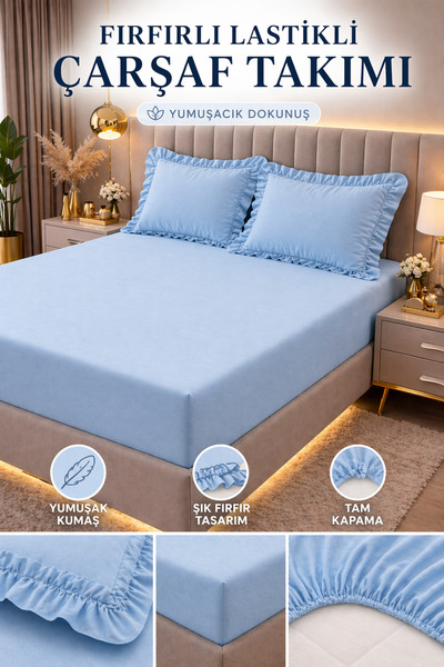 Madame Home Σετ Ελαστικών Σεντονιών με Βολάν και Μαξιλαροθήκες με Βολάν – Κομ...