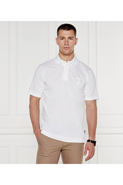 BOSS Erkek Pamuklu Polo Yaka Kısa Kollu Günlük Kullanım Beyaz Polo Yaka T-Shirt