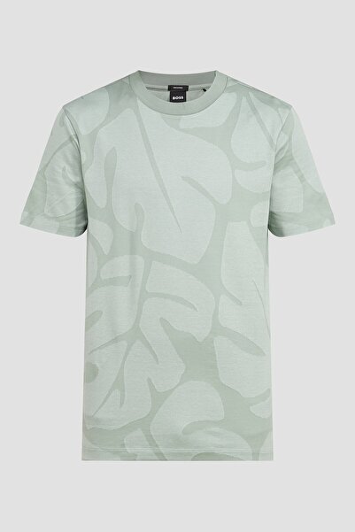 BOSS Erkek regular fit Kısa Kollu Düz Bisiklet Yaka Yeşil T-Shirt