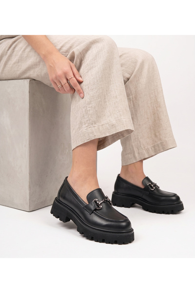 Bulls & Gulls Γυναικεία παπούτσια Loafer με αγκράφα από γνήσιο δέρμα με χοντρ...