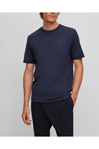 BOSS Erkek regular fit Kısa Kollu Düz Bisiklet Yaka Lacivert T-Shirt