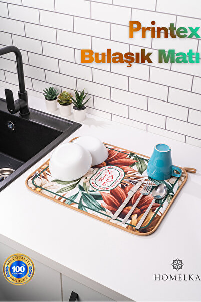 HOMELKA Printex Bulaşık Kurutma Matı Süper Emici Bulaşık Kurutma Örtüsü Natur...