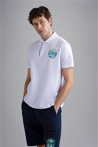 PAUL&SHARK Erkek Pamuklu Polo Yakalı Düğme Kapamalı Kısa Kollu Beyaz Polo Yak...