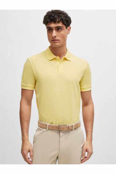 BOSS Erkek Pamuklu Polo Yakalı Düğme Kapamalı Kısa Kollu Sarı2 Polo Yaka T-Shirt
