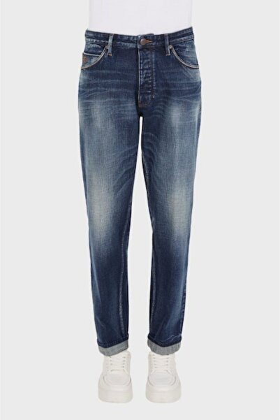 Emporio Armani Erkek Pamuk Karışımlı Düz Tasarım Cepli Stardart Belli Mavi Jeans