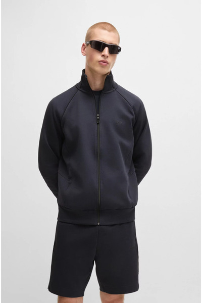 BOSS Erkek Marka Logo Detaylı Dik Yaka Fermuar Kapamalı Lacivert Sweatshirt