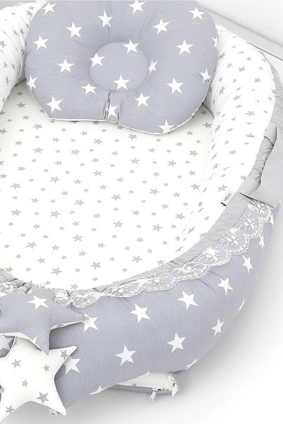 Umaybebek Babynest, Baby Sleeping Bed, Bed - 0-2 Years - Cotton Fabric - Light Gray Star