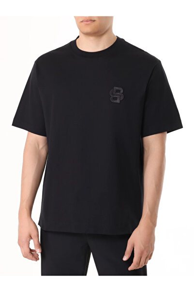 BOSS Erkek Marka Logo Detaylı Bisiklet Yaka Regular Fit Siyah T-Shirt