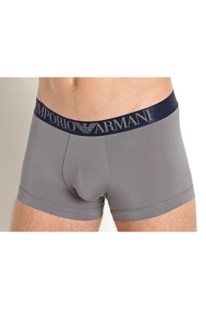 Emporio Armani Men's Soft Textured Waistband Gray Boxer Briefs with Embroider...