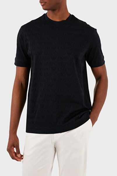 Emporio Armani Erkek Marka Logolu Organik Pamuklu Kısa Kollu Mavi T-Shirt