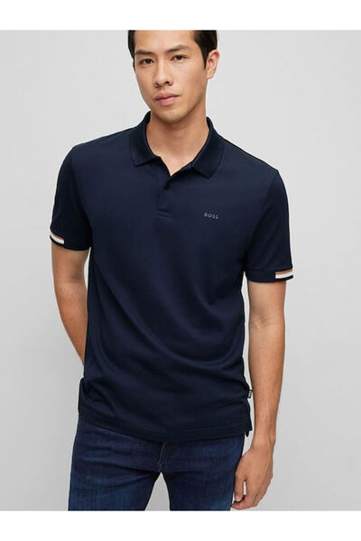 BOSS Erkek Regular Fit Kısa Kollu Düz Polo Yaka Lacivert Polo Yaka T-Shirt 50...
