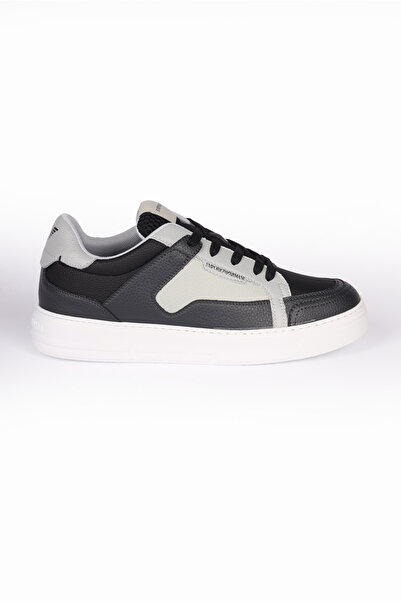 Emporio Armani Erkek File Detaylı Logolu Yüksek Tabanlı Günlük Gri-Beyaz Sneaker