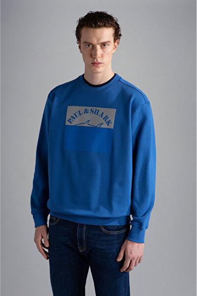 PAUL&SHARK Erkek Marka Logolu Uzun Kollu Rahat Mavi Sweatshirt