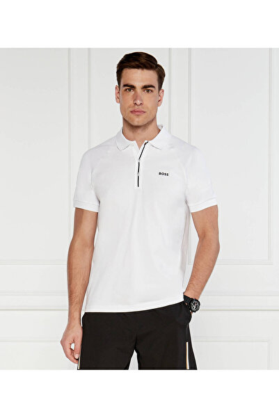 BOSS Erkek Polo Yaka Düğme Kapamalı Kısa Kol Beyaz Polo Yaka T-Shirt
