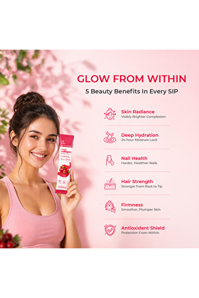 Gardeno Nurturing LIfe Eternal Youth Collagen Drink- 4000mg Hydrolyzed Collagen Peptides, Glutathione & Biotin | Skin Elasticity, Hair & Nail Strength | Cranberry | 20 x 5g Sachets