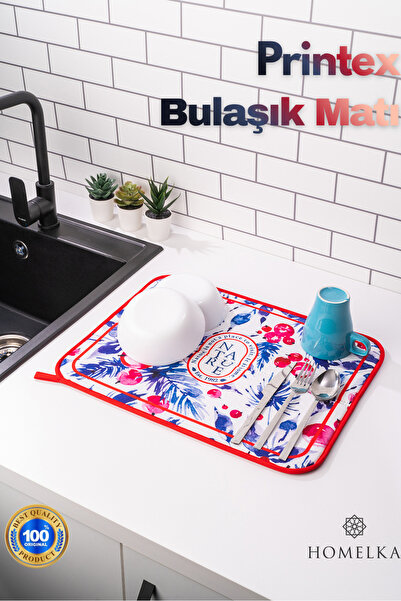 HOMELKA Printex Bulaşık Kurutma Matı Süper Emici Bulaşık Kurutma Örtüsü Natur...