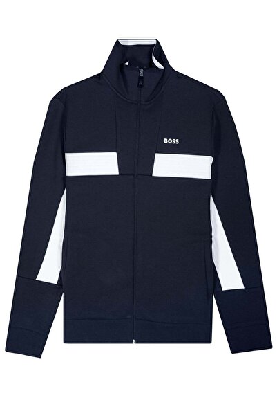 BOSS Erkek Uzun Kollu Fermuarlı Marka Logolu Lacivert Sweatshirt