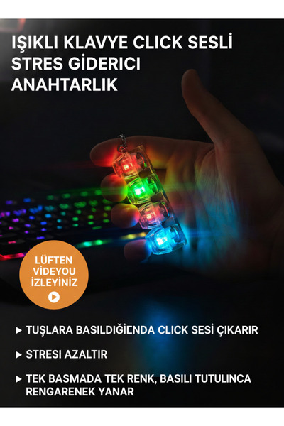 Glapzen Işıklı Klavye Click Sesli Stres Giderici Anahtarlık
