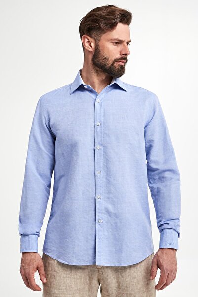 PAUL&SHARK Men's Buttoned Long Cotton Casual Blue Shirt