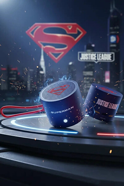 Miniso DC Lisanslı Superman Taşınabilir Metal Kablosuz Hoparlör Mavi 4.6 Cm