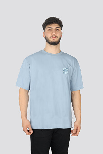 BOSS Erkek Marka Logo Detaylı Bisiklet Yaka Regular Fit Açık Mavi T-Shirt
